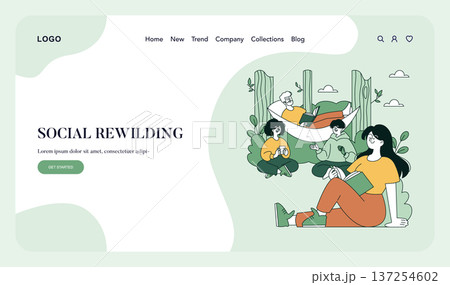 Vector illustration of people enjoying a relaxing social gathering in nature. Individuals are reading and talking, conveying a sense of leisure, community, and connection. 137254602