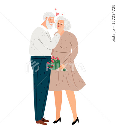 Beauty of senior age old people. Couple of elderly man and woman in full-length. Grandparents love and family 137254729