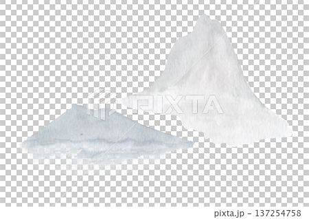 Soft watercolor mountain shapes in airy muted tones, minimalist landscape silhouettes isolated on white. Calm abstract scenery ideal for modern posters, branding, packaging and serene design layouts 137254758