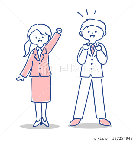 手書きのかわいい新入社員男女のイラスト 137254945