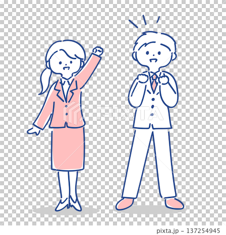 手書きのかわいい新入社員男女のイラスト 137254945