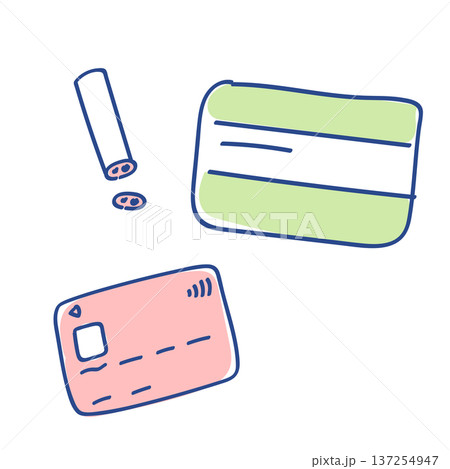 クレジットカード・預金通帳・印鑑のゆるかわいいイラストセット 137254947