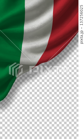 Flag of Italy displayed with folds showing red, white and green colors and a distinctive pattern Flag of Italy displayed with folds showing red, white and green colors and a distinctive pattern 137256025