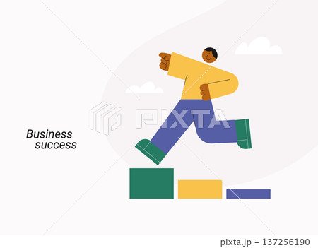Business success with man running on growth chart showing upward progress and achievement. Flat design vector illustration for business growth, career success and goal concepts. Business success with man running on growth chart showing upward progress and achievement. Flat design vector illustration for business growth, career success and goal concepts. 137256190