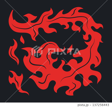 Cartoon fire silhouette. Burning fire flame, twisted red wildfire element, fire burning silhouette flat vector illustration. Isolated flames silhouette 137256443