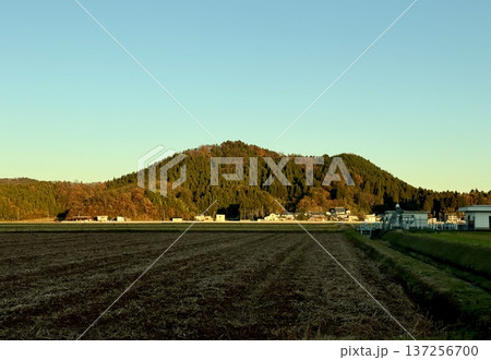 福井県　冬の夕暮れの景色　畑 137256700