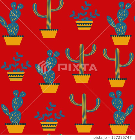 Nature  funny floral  cactus seamless pattern  137256747