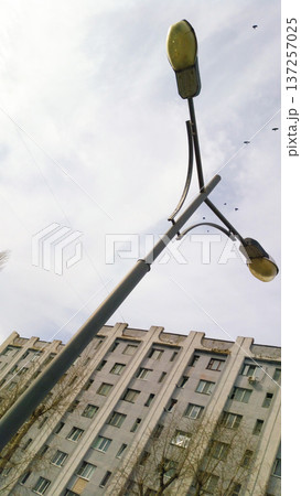 The Architecture backgrounds and objects. Street lamp. Sky. Birds. 137257025