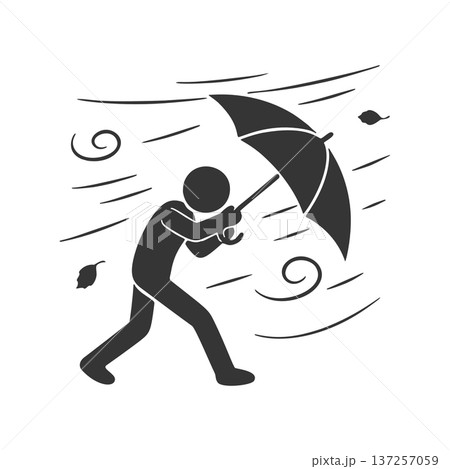 暴風雨に耐える人物のシルエットアイコン 暴風雨に耐える人物のシルエットアイコン 137257059