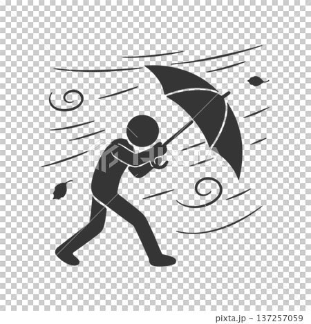 暴風雨に耐える人物のシルエットアイコン 暴風雨に耐える人物のシルエットアイコン 137257059
