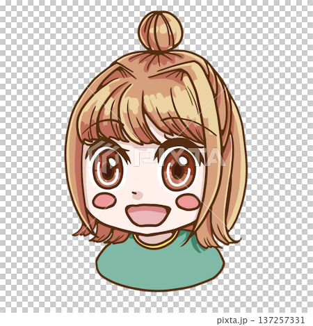 色彩鮮豔的插畫,描繪了一個微笑的黃調春日女孩 色彩鮮豔的插畫,描繪了一個微笑的黃調春日女孩 137257331