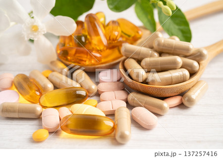 Alternative medicine herbal organic capsule drug herb. Alternative medicine herbal organic capsule drug herb. 137257416