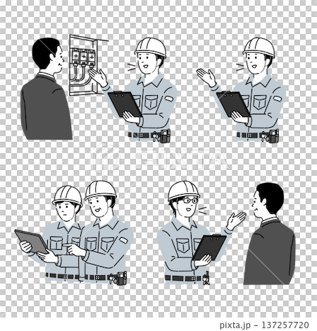 設備保全・電気点検スタッフのポーズセットイラスト7 137257720