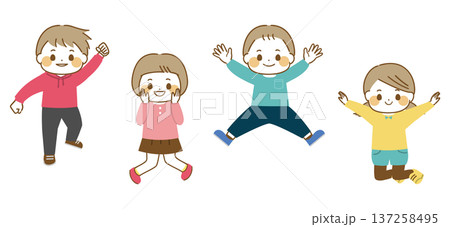 笑顔でジャンプする子どもたち 137258495