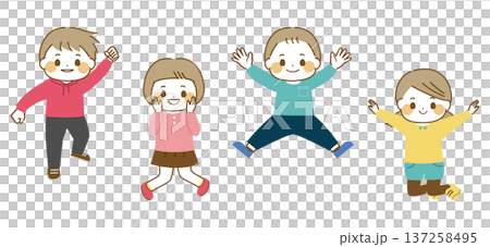 笑顔でジャンプする子どもたち 137258495