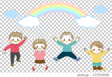 Jumping children and a rainbow 137258500