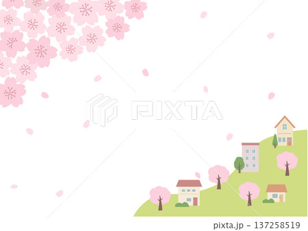 春の背景イラスト 春のバナーイラスト 桜と街並みの風景 春の背景イラスト 春のバナーイラスト 桜と街並みの風景 137258519
