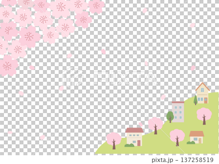 春の背景イラスト 春のバナーイラスト 桜と街並みの風景 春の背景イラスト 春のバナーイラスト 桜と街並みの風景 137258519