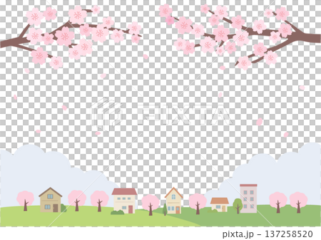 春の背景イラスト　春のバナーイラスト　桜と街並みの風景 137258520
