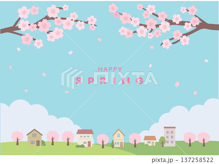 春の背景イラスト 春のバナーイラスト 桜と街並みの風景 春の背景イラスト 春のバナーイラスト 桜と街並みの風景 137258522