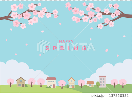 春の背景イラスト 春のバナーイラスト 桜と街並みの風景 春の背景イラスト 春のバナーイラスト 桜と街並みの風景 137258522