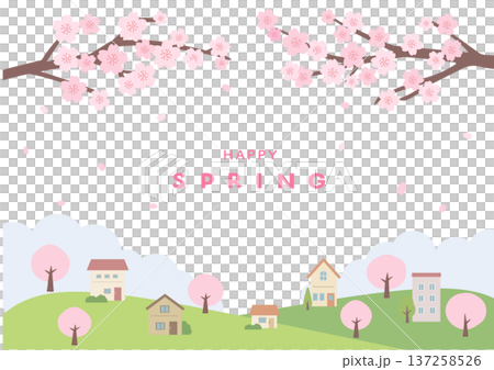 春の背景イラスト　春のバナーイラスト　桜と街並みの風景 137258526