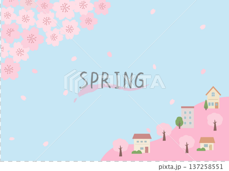 Spring background illustration Spring banner illustration Cherry blossoms and cityscape scenery Buildings Houses Spring background illustration Spring banner illustration Cherry blossoms and cityscape scenery Buildings Houses 137258551