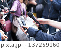 Journalists holding microphones at press conference 137259160