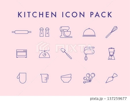 Line icons set in flat design. Elements of Cooking Foods and Kitchen outline and baking. Modern infographic linear vector illustration. 137259677