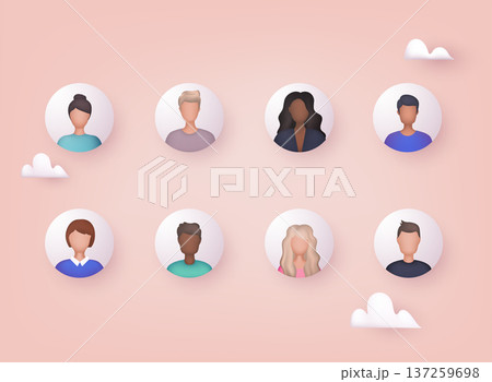 Avatar profile picture icon set including male and female. Cute cartoon modern simple design. 3D Web Vector Illustrations. Avatar profile picture icon set including male and female. Cute cartoon modern simple design. 3D Web Vector Illustrations. 137259698