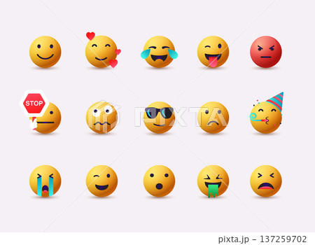 Set of Emoticons. Emoji flat design, avatar. 3D Web Vector Illustrations. Set of Emoticons. Emoji flat design, avatar. 3D Web Vector Illustrations. 137259702