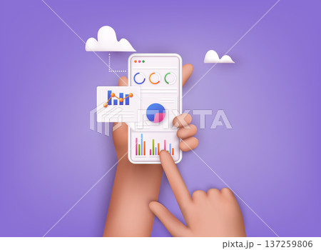 Data analytics, dashboard and business finance report. investment or website SEO screen concept. 3D Web Vector Illustrations. 137259806