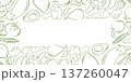 Line art style fruit and vegetable border. Illustration background for healthy restaurant menu, organic package and grocery store. 137260047