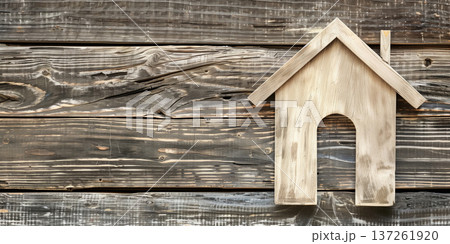 Home cleaning decor with wooden house design on rustic wooden background for modern interiors 137261920
