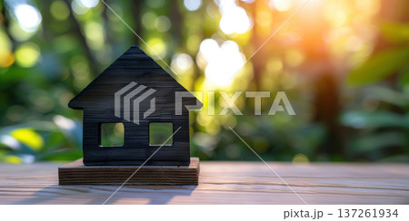 Miniature wooden house symbolizes home cleaning practice and care for living spaces in nature Miniature wooden house symbolizes home cleaning practice and care for living spaces in nature 137261934