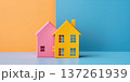 Colorful model houses represent home and cleaning concepts in a vibrant setting 137261939