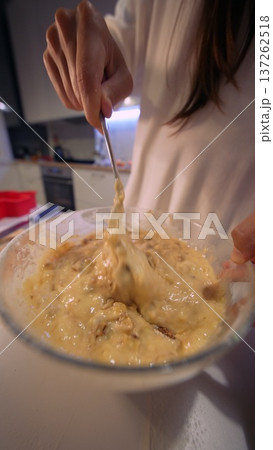 Intimate moment capturing tactile experience of slow cooking and folding 137262518