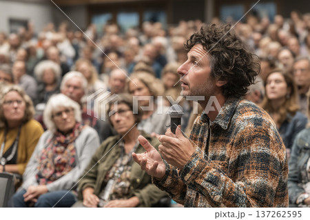 Engaging community conversation about sustainability efforts in the town hall 137262595