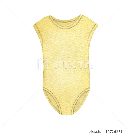 Bodysuit yellow for newborn. Clip art hand drawn watercolor illustration isolated on white background. A cute addition to a child's wardrobe in pastel color 137262714