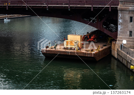 Barge under the bridge. 137263174