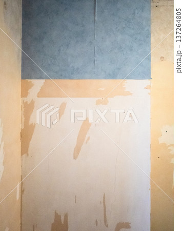 wall with peeling wallpapers in room 137264805