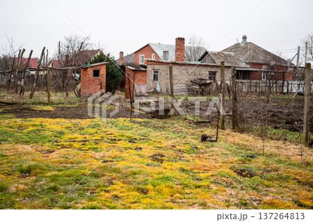 view of vegetable garden in backyard in winter 137264813