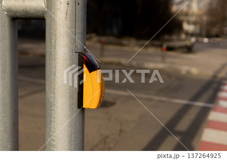 Pedestrian crossing push button for traffic light control in urban environment Pedestrian crossing push button for traffic light control in urban environment 137264925