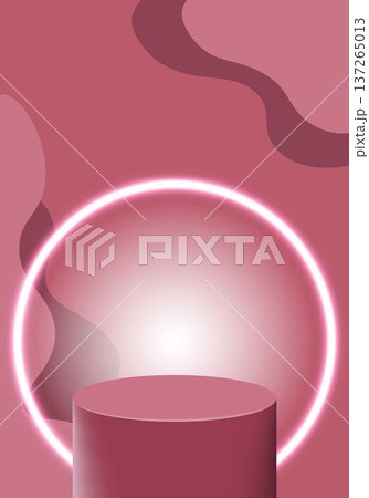 Pink neon podium with glowing circle stage abstract geometric background for product presentation luxury display platform modern showcase scene for branding advertising and marketing design 137265013