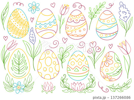 Collection of cute Easter vector illustrations 137266086