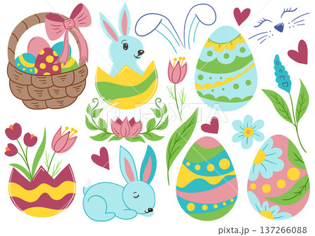 Collection of cute Easter vector illustrations 137266088