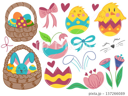 Collection of cute Easter vector illustrations Collection of cute Easter vector illustrations 137266089