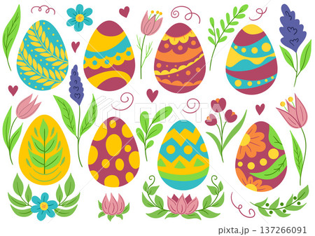 Collection of cute Easter vector illustrations Collection of cute Easter vector illustrations 137266091