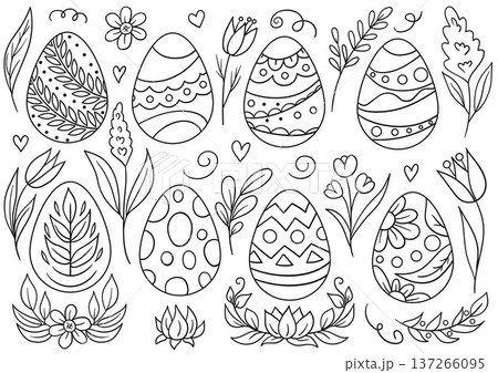 Collection of cute Easter vector illustrations 137266095