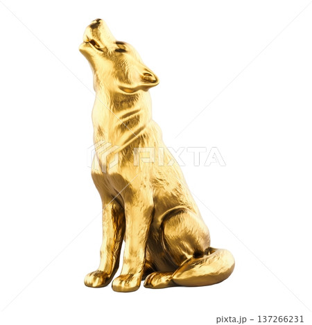 Golden howling wolf figurine, 3D rendering 137266231